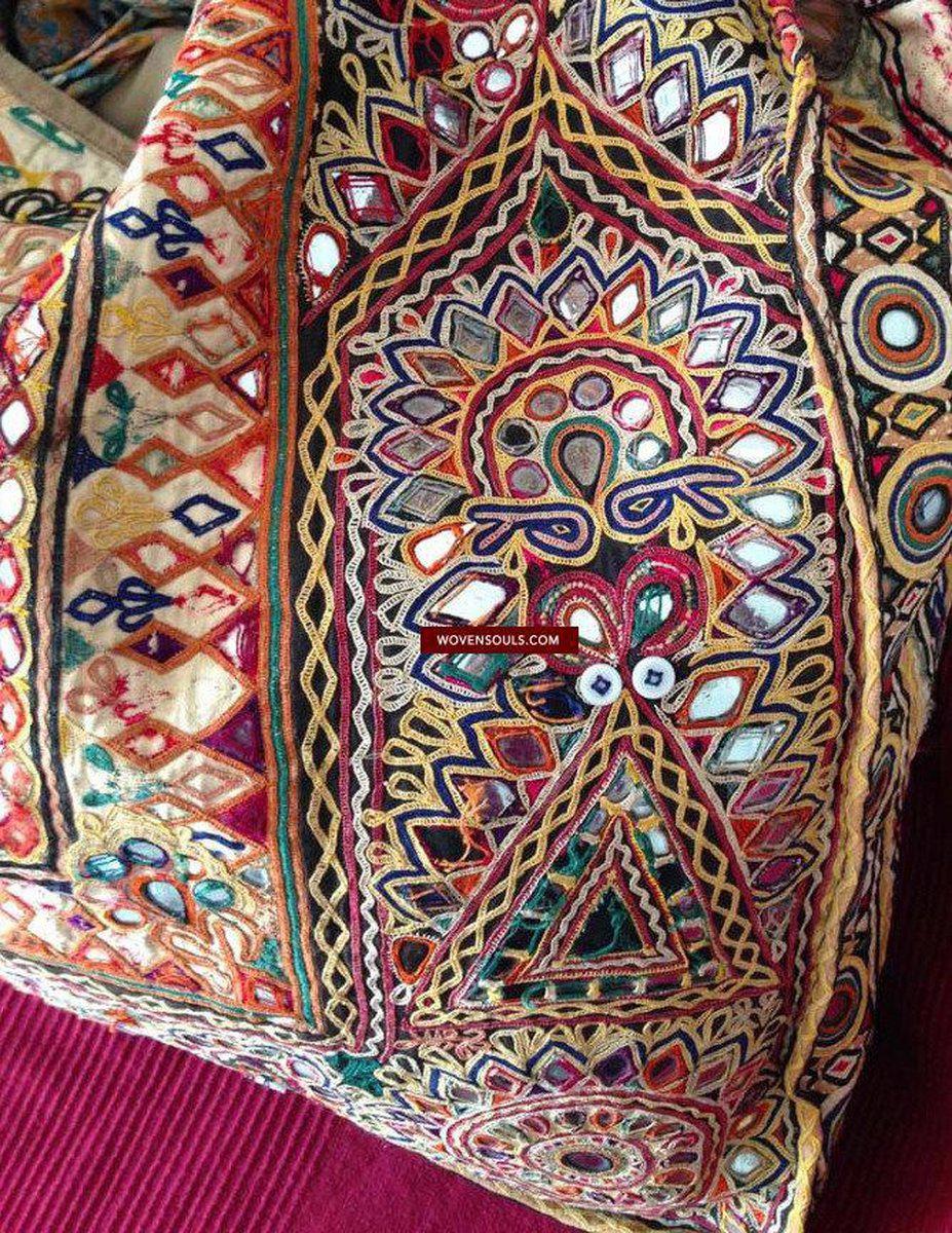 713 SOLD Huge Vintage Embroidered Bag Rabari Tribal textile-WOVENSOULS-Antique-Vintage-Textiles-Art-Decor