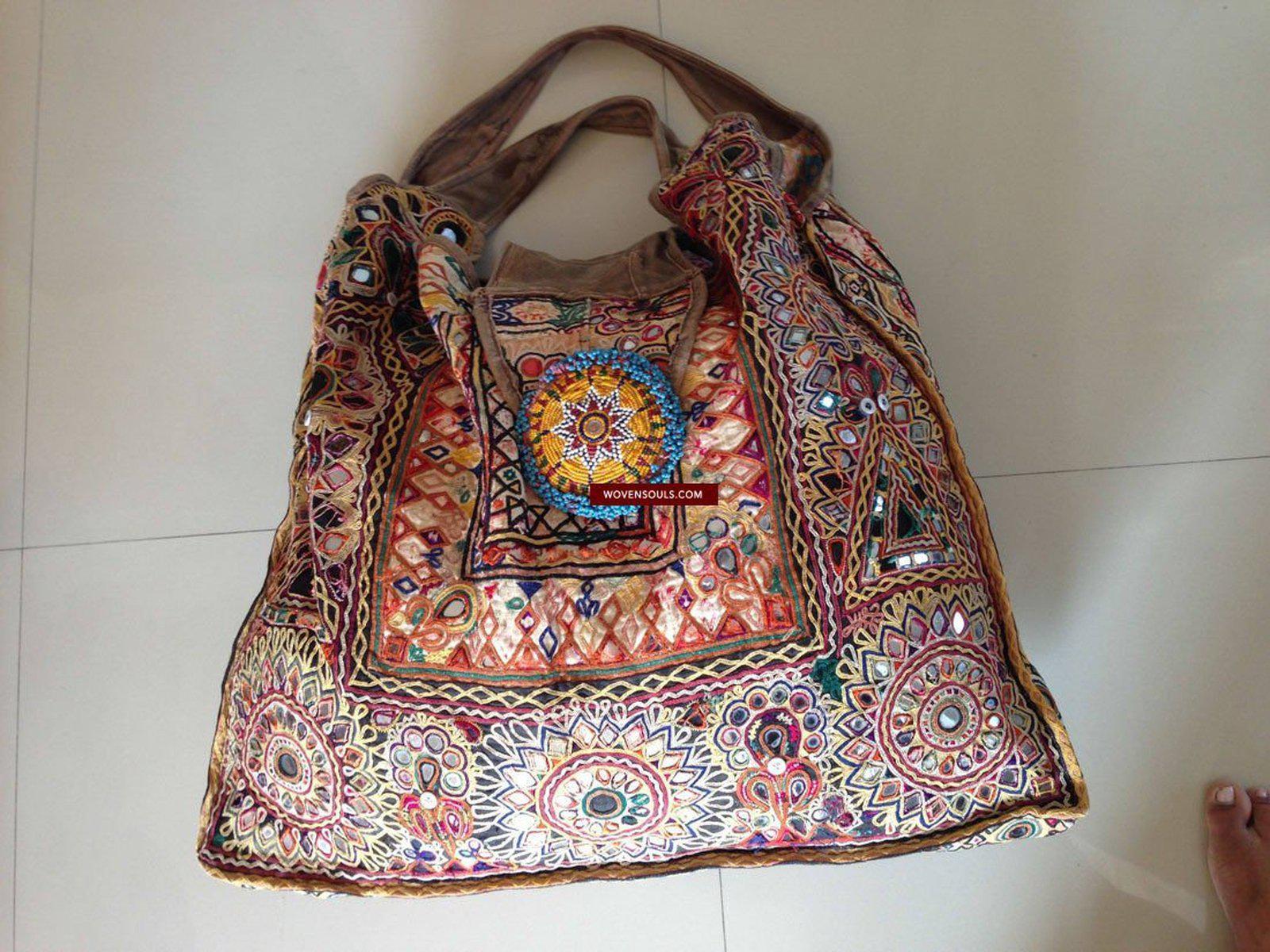713 SOLD Huge Vintage Embroidered Bag Rabari Tribal textile-WOVENSOULS-Antique-Vintage-Textiles-Art-Decor