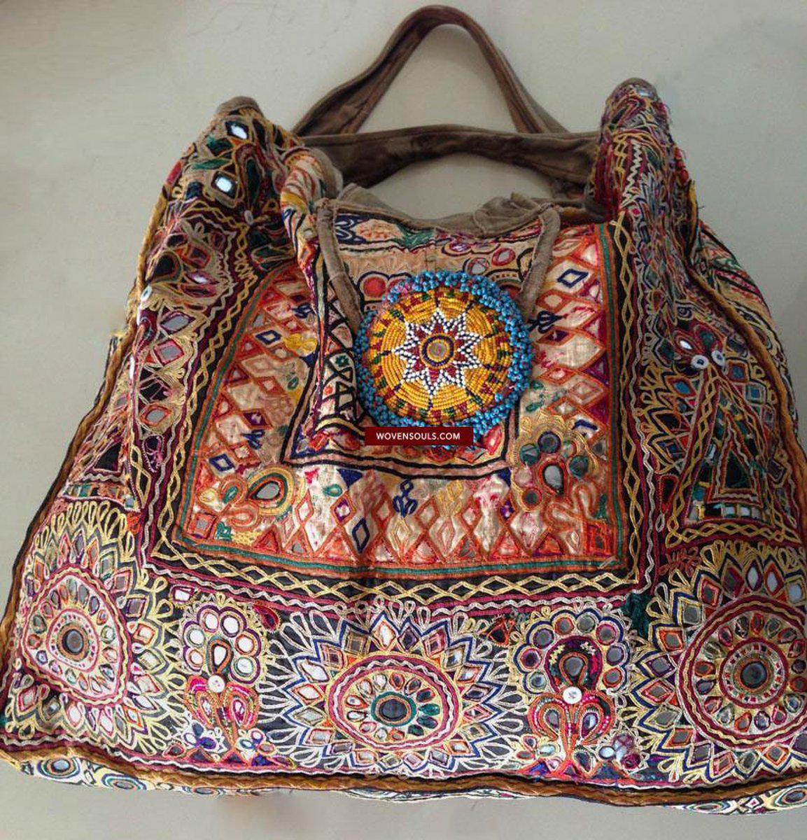 713 SOLD Huge Vintage Embroidered Bag Rabari Tribal textile-WOVENSOULS-Antique-Vintage-Textiles-Art-Decor