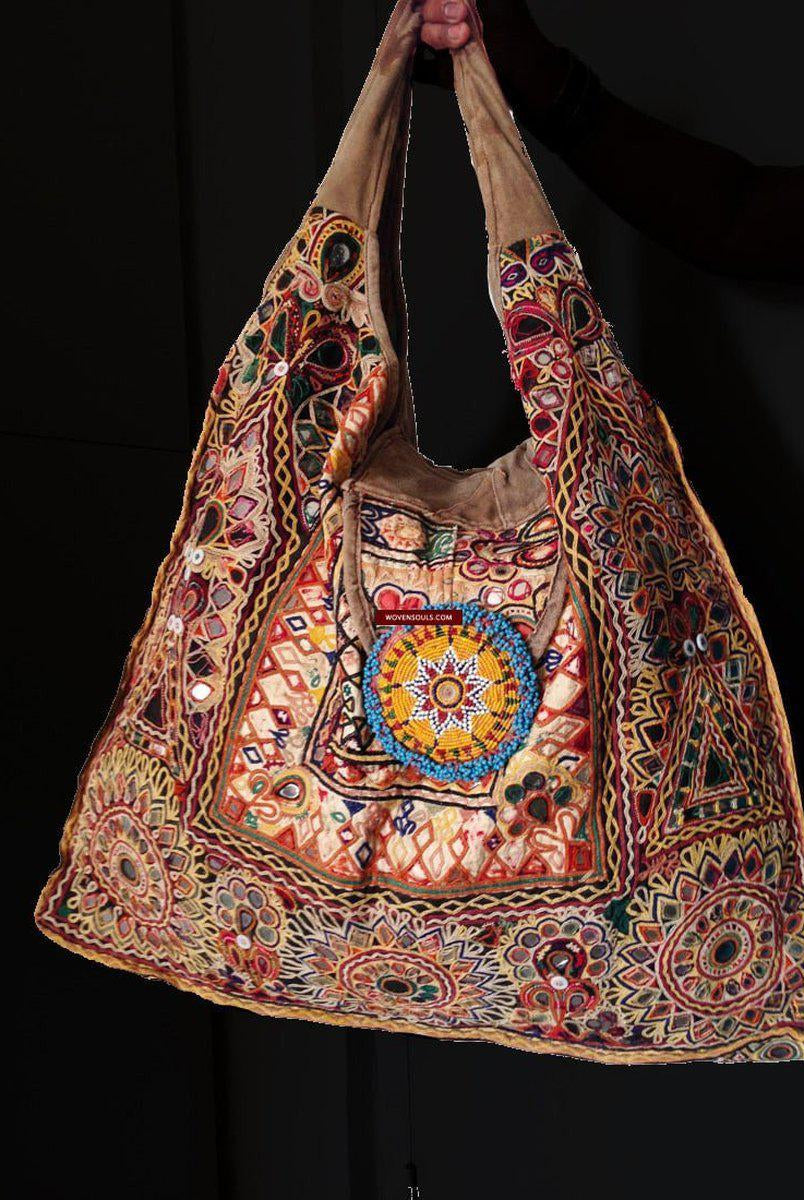 713 SOLD Huge Vintage Embroidered Bag Rabari Tribal textile-WOVENSOULS-Antique-Vintage-Textiles-Art-Decor