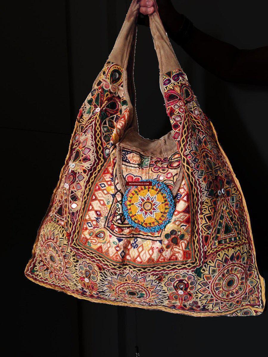 713 SOLD Huge Vintage Embroidered Bag Rabari Tribal textile-WOVENSOULS-Antique-Vintage-Textiles-Art-Decor