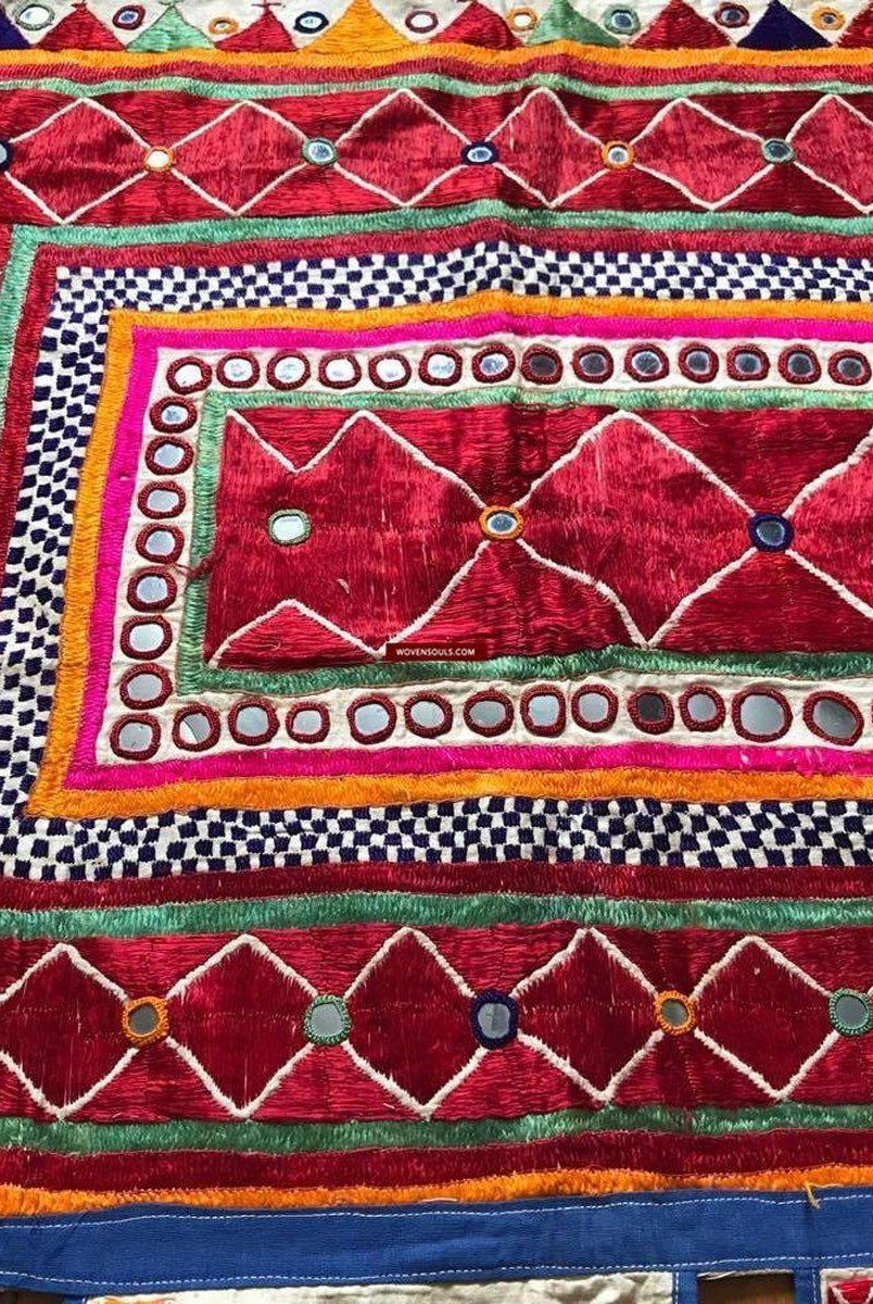 726 Vintage Toran Wall Decor Textile with Silk Floss Embroidery - Gujarat-WOVENSOULS-Antique-Vintage-Textiles-Art-Decor