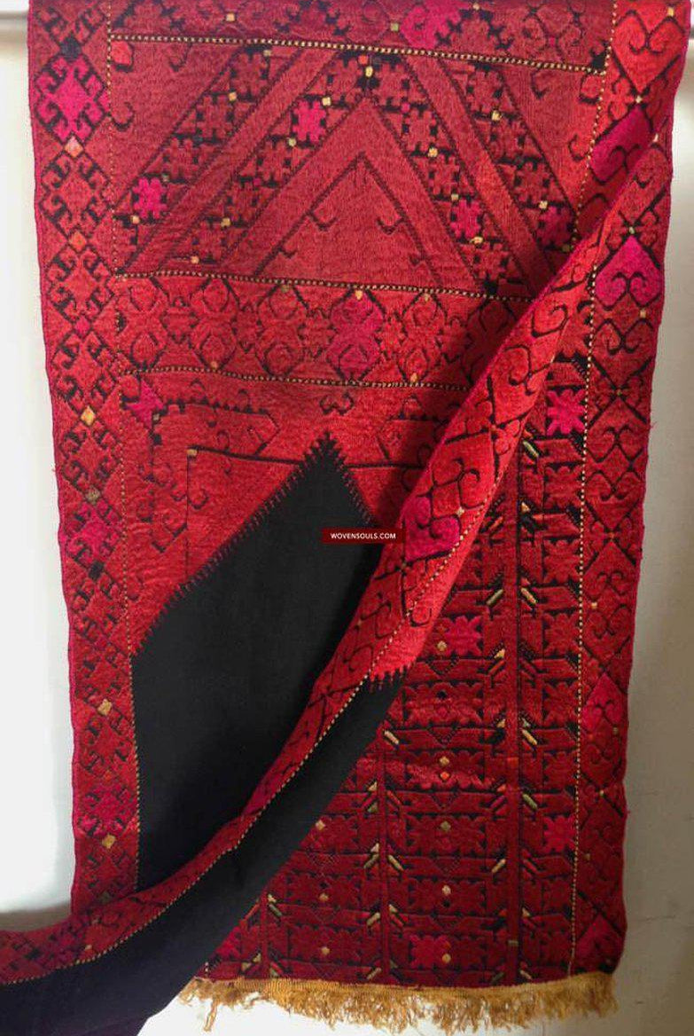 745 Antique Wedding Turban with Double Sided Palindrome Embroidery - Swat Valley Textile-WOVENSOULS-Antique-Vintage-Textiles-Art-Decor