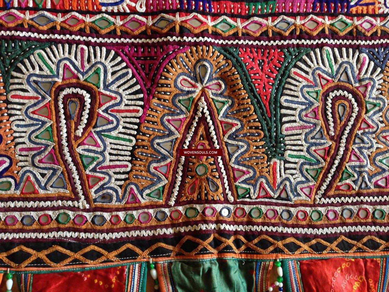 763 CHECK WHERE? Toran for Door - Vintage Rabari Embroidery Wall Decor Textile Art from Gujarat-WOVENSOULS-Antique-Vintage-Textiles-Art-Decor