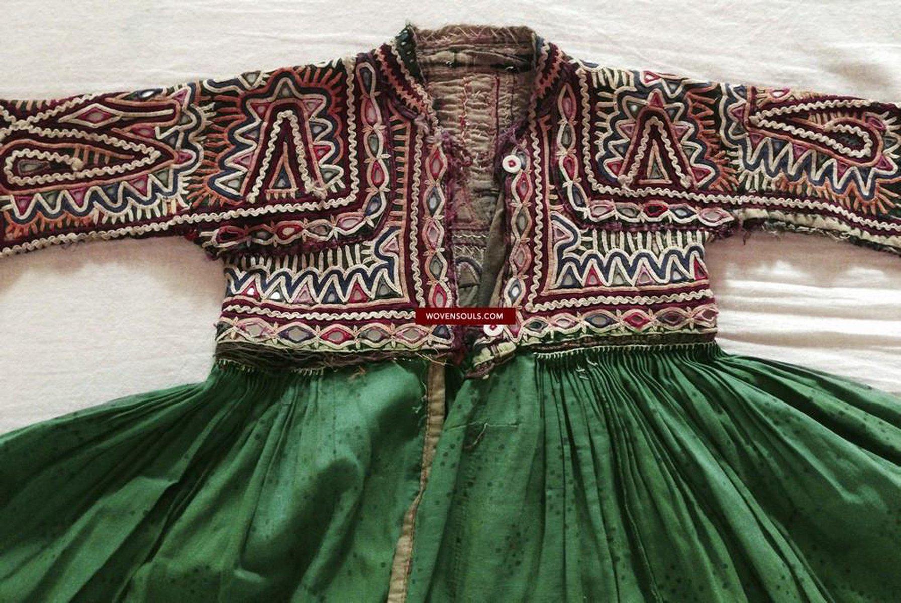 764 Vintage Child-Groom's Green Embroidered Kediyu Garment - Rabari Tribe-WOVENSOULS-Antique-Vintage-Textiles-Art-Decor
