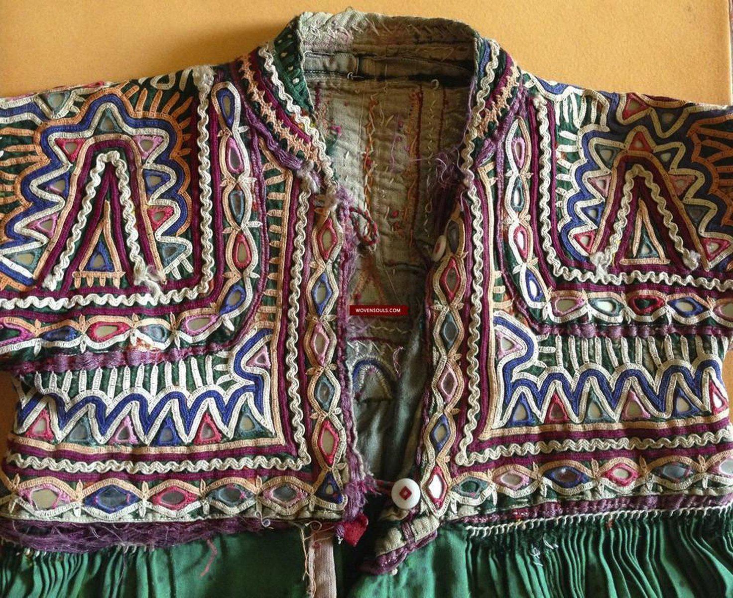 764 Vintage Child-Groom's Green Embroidered Kediyu Garment - Rabari Tribe-WOVENSOULS-Antique-Vintage-Textiles-Art-Decor