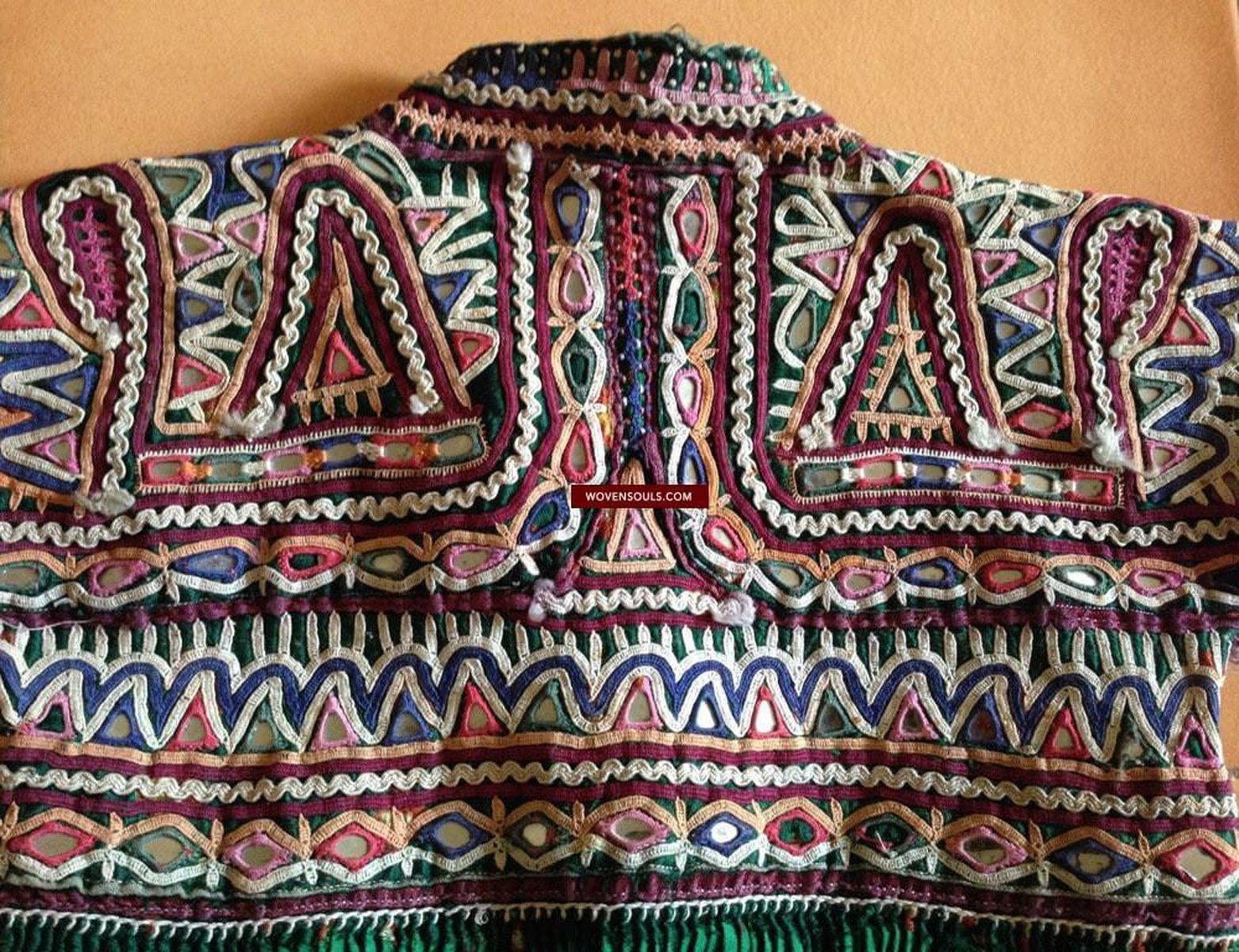 764 Vintage Child-Groom's Green Embroidered Kediyu Garment - Rabari Tribe-WOVENSOULS-Antique-Vintage-Textiles-Art-Decor