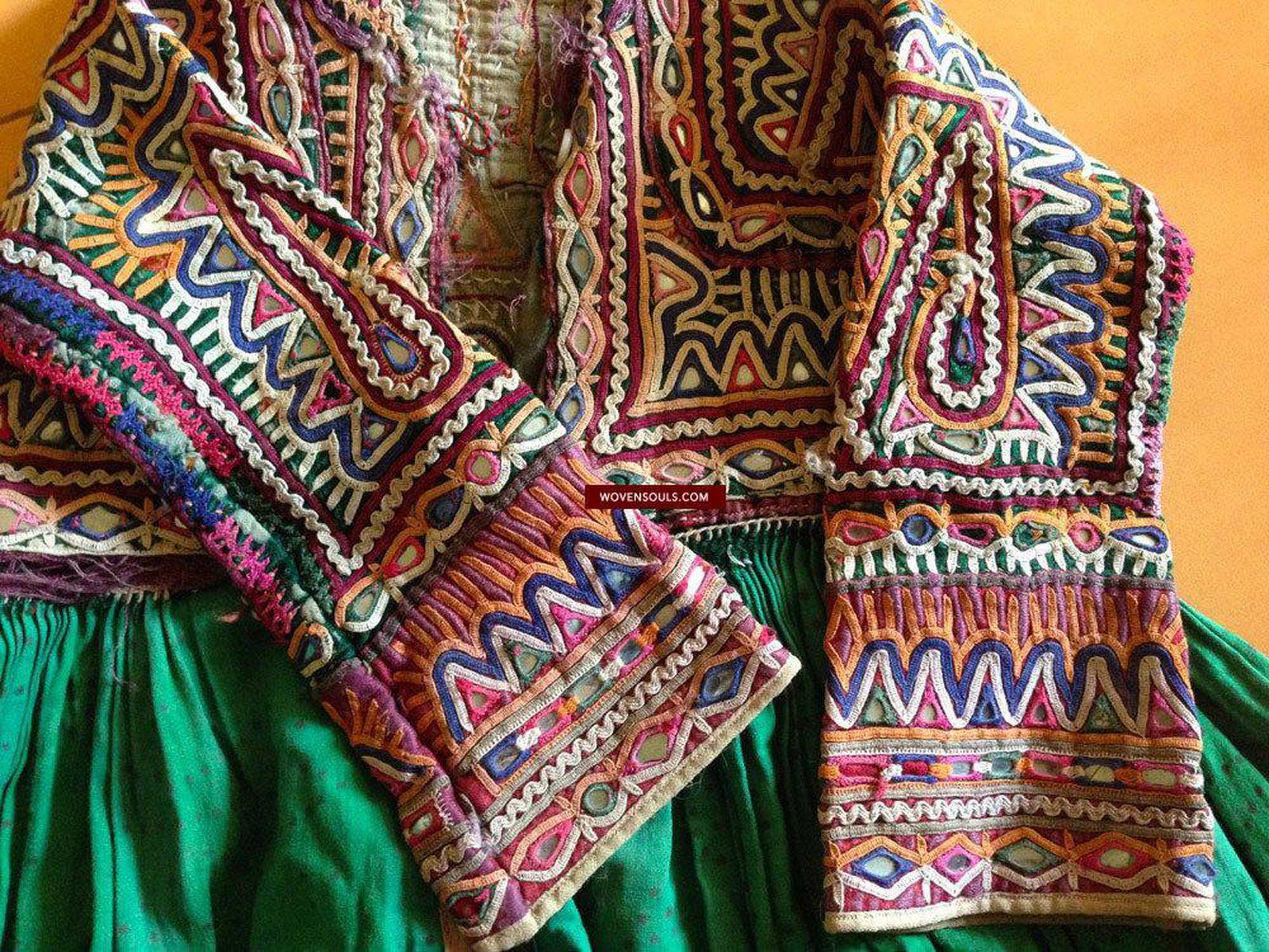 764 Vintage Child-Groom's Green Embroidered Kediyu Garment - Rabari Tribe-WOVENSOULS-Antique-Vintage-Textiles-Art-Decor