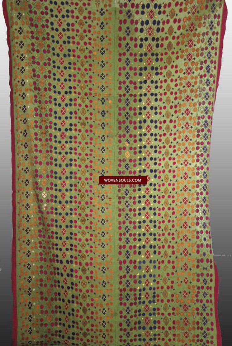 770 Rare Green Antique Swat Valley Shawl textile-WOVENSOULS-Antique-Vintage-Textiles-Art-Decor