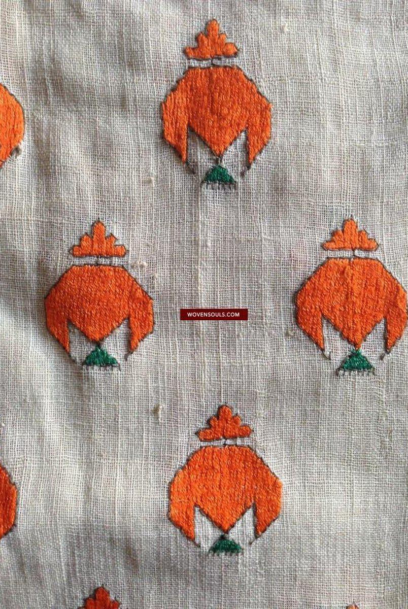 774 Antique Nuristan Shawl Textile - Fine Handspun Handwoven Cotton Base-WOVENSOULS-Antique-Vintage-Textiles-Art-Decor