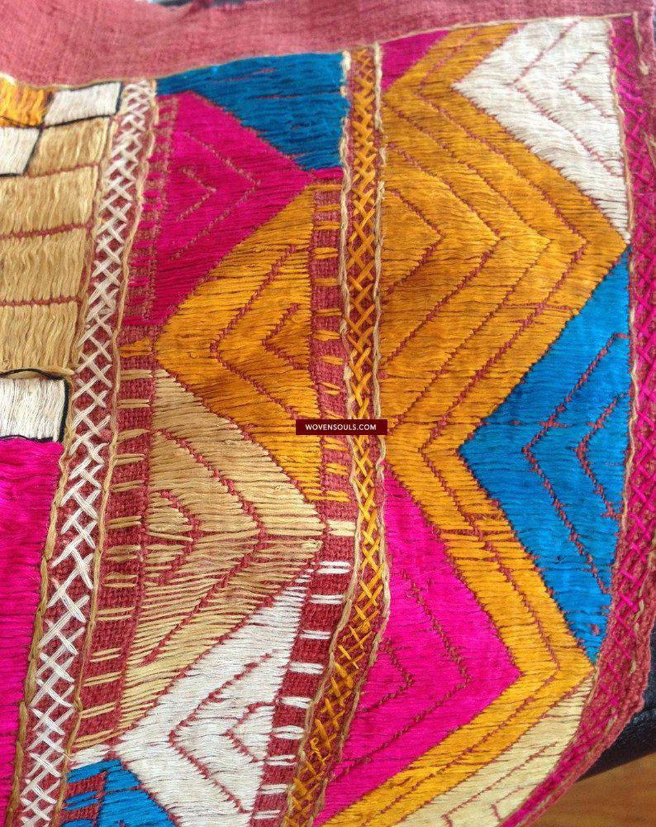 788 Rare Old Cowrie Shell Phulkari Bagh Textile with Blue-WOVENSOULS-Antique-Vintage-Textiles-Art-Decor