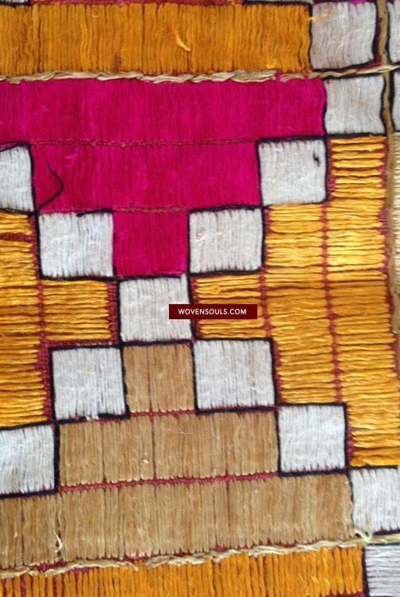 788 Rare Old Cowrie Shell Phulkari Bagh Textile with Blue-WOVENSOULS-Antique-Vintage-Textiles-Art-Decor