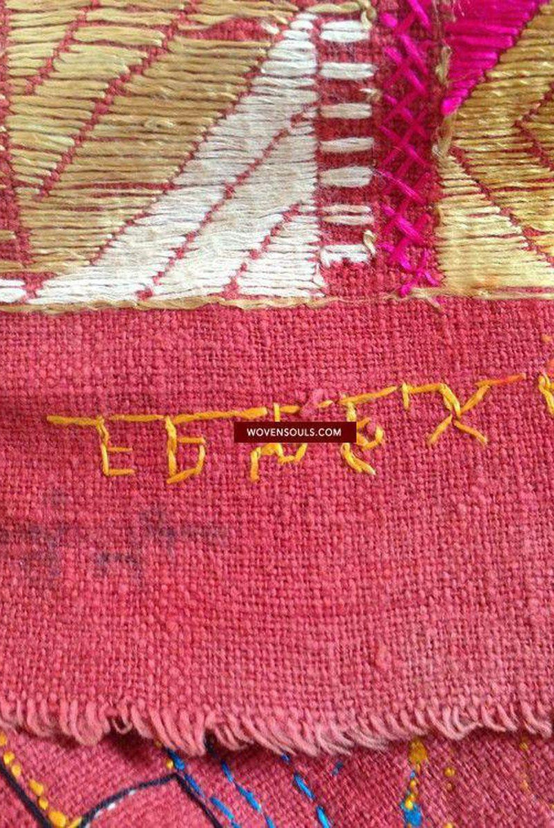 788 Rare Old Cowrie Shell Phulkari Bagh Textile with Blue-WOVENSOULS-Antique-Vintage-Textiles-Art-Decor