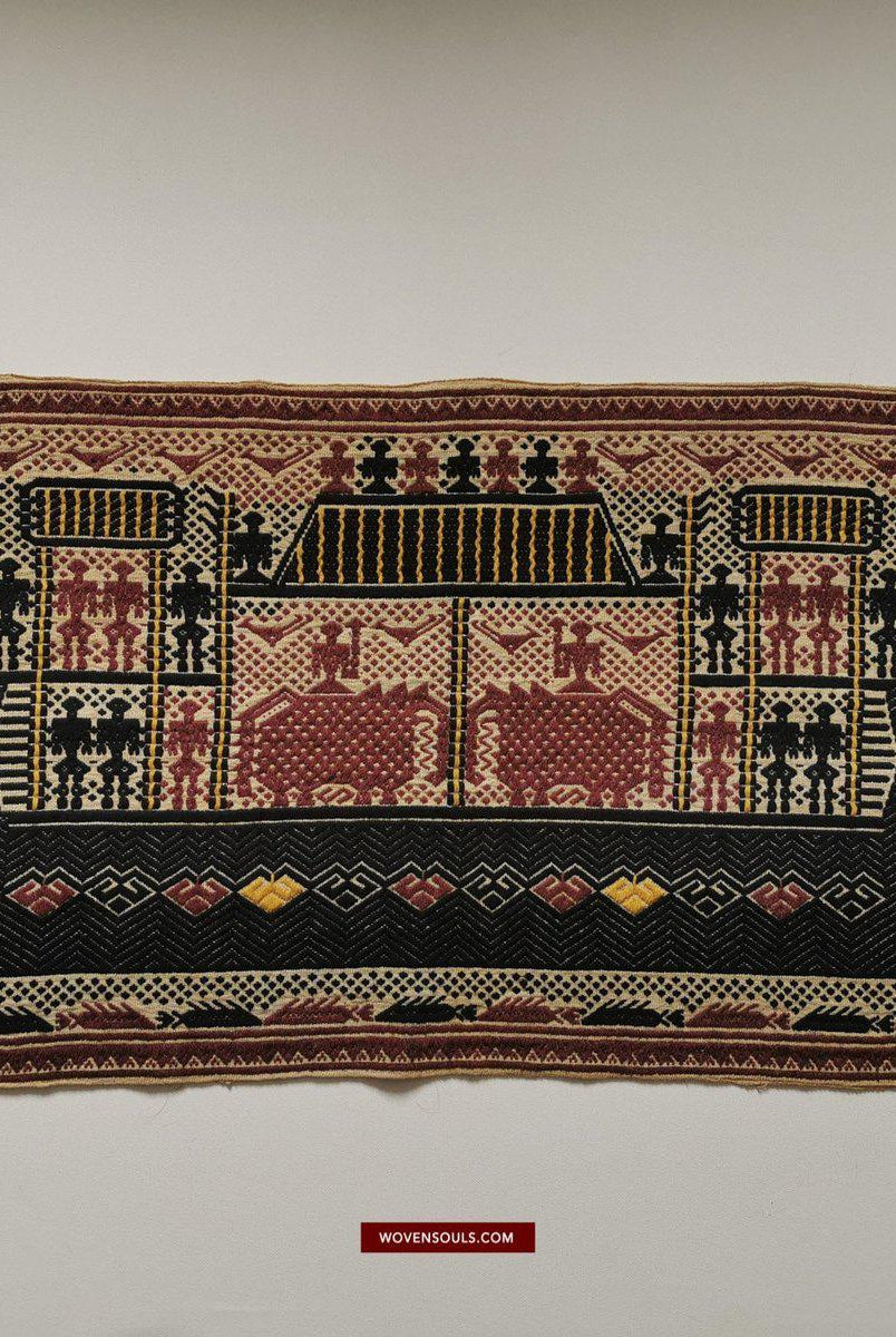 797 Old Sumatra Weaving - Tatibin - Large Ship Cloth Tampan Textile-WOVENSOULS-Antique-Vintage-Textiles-Art-Decor
