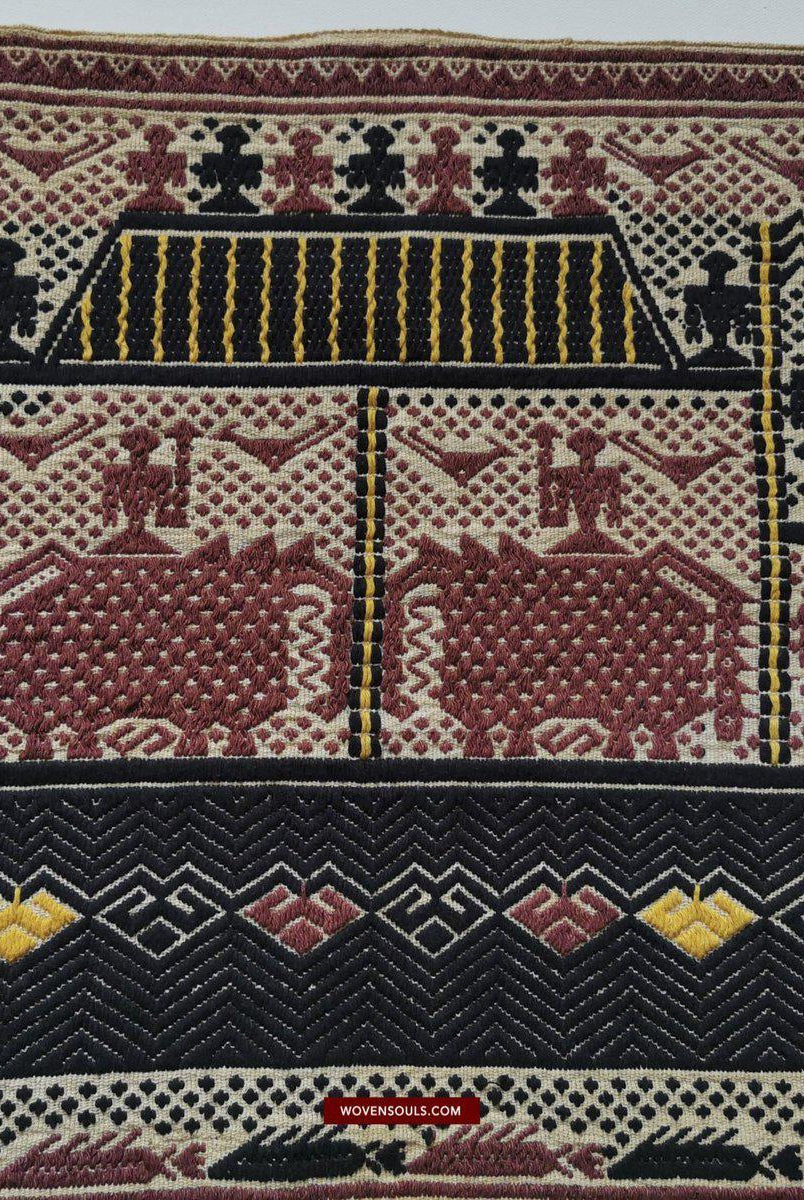 797 Old Sumatra Weaving - Tatibin - Large Ship Cloth Tampan Textile-WOVENSOULS-Antique-Vintage-Textiles-Art-Decor