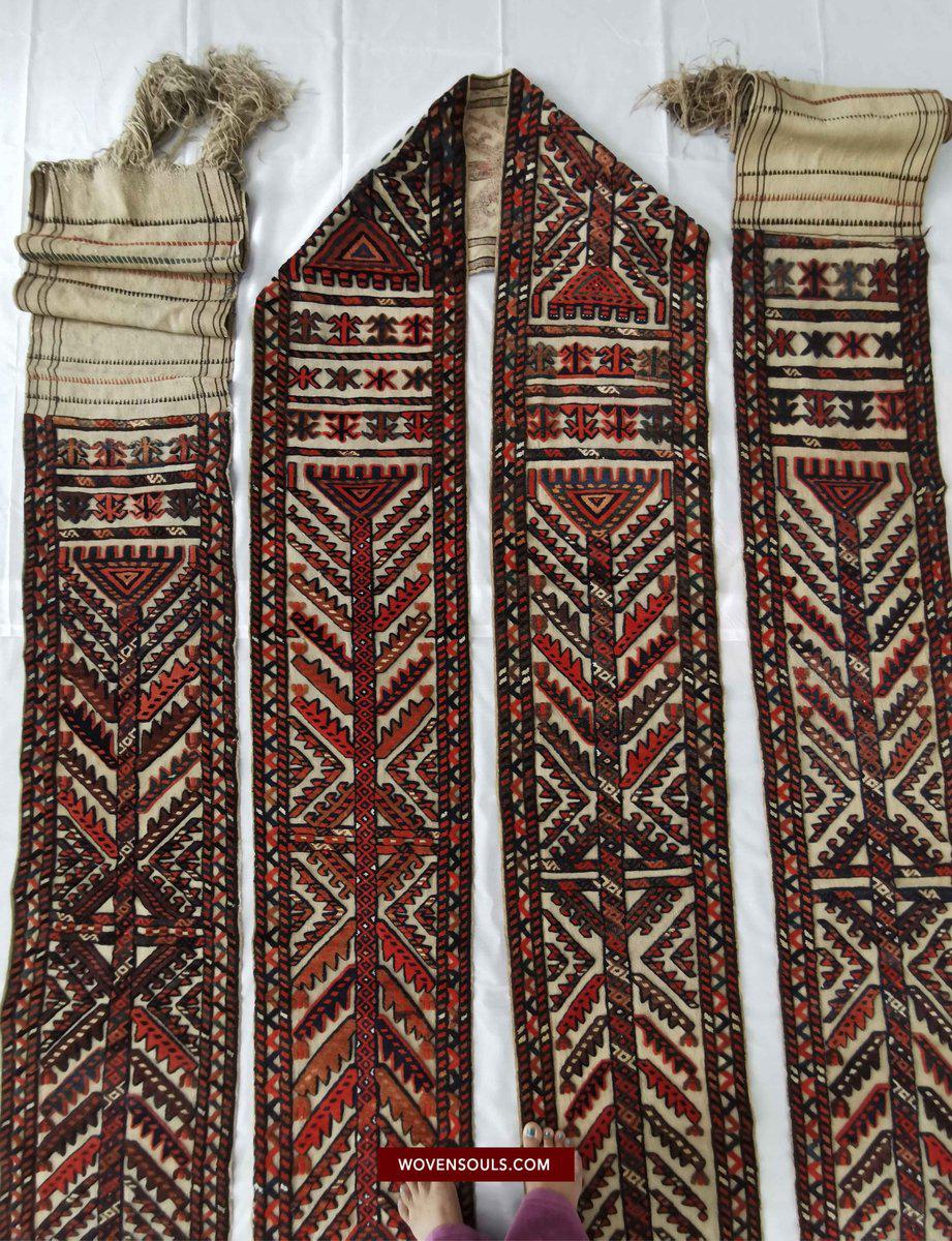 806 SOLD Complete Vintage Turkmen Yolami Tend Band with Pile Weaving-WOVENSOULS-Antique-Vintage-Textiles-Art-Decor
