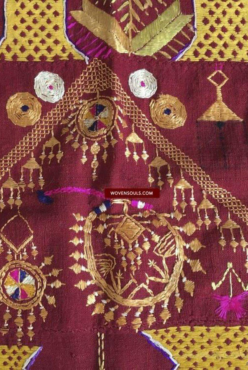 808 Antique Darshan Dwar Phulkari Bagh Textile - Wedding Scene-WOVENSOULS-Antique-Vintage-Textiles-Art-Decor