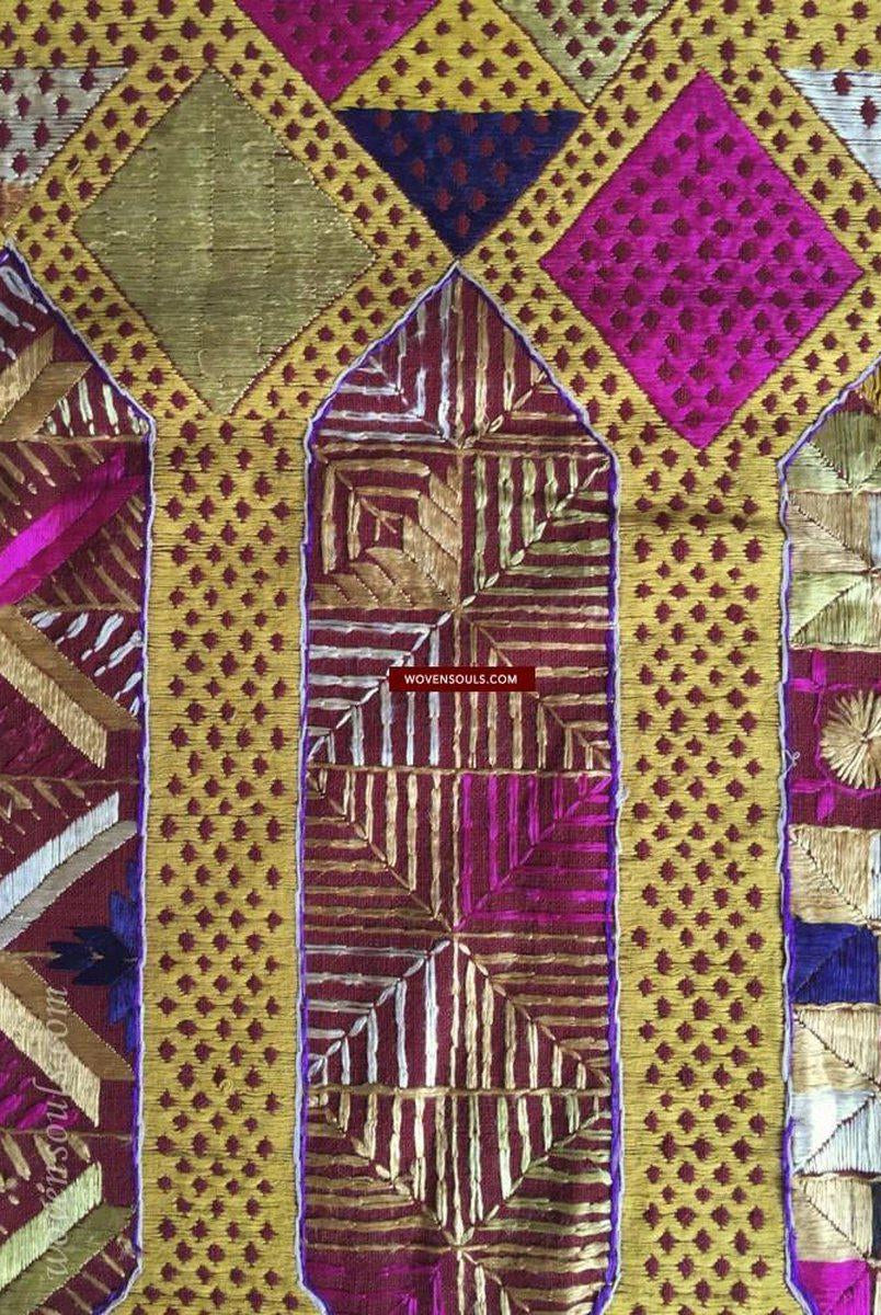 808 Antique Darshan Dwar Phulkari Bagh Textile - Wedding Scene-WOVENSOULS-Antique-Vintage-Textiles-Art-Decor