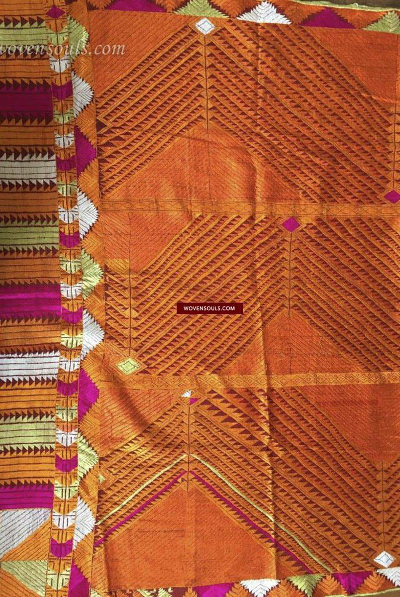 821 VERKAUFT Bagh Phulkari Darstellung der Flüsse von Punjab-WOVENSOULS-Antike-Vintage-Textilien-Kunst-Dekor
