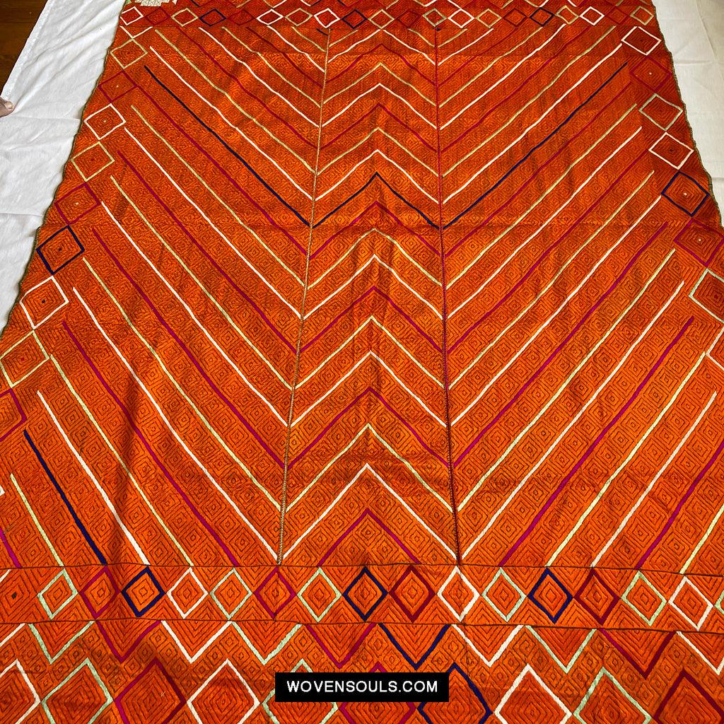 822 Phulkari Bagh - Unusual Pattern 'W' or 'M'-WOVENSOULS Antique Textiles & Art Gallery