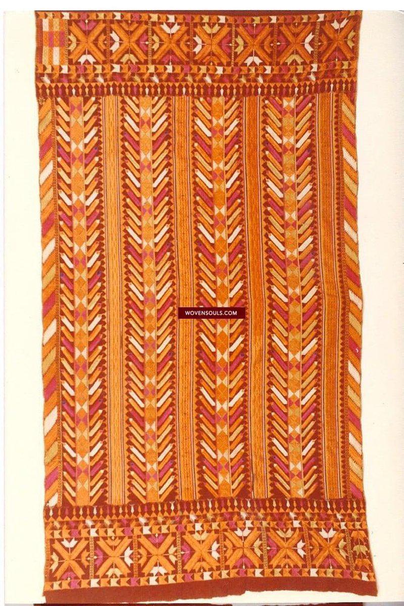 824 SOLD Phulkari Bagh Embroidery Wedding Textile with Mirchi Motif-WOVENSOULS-Antique-Vintage-Textiles-Art-Decor
