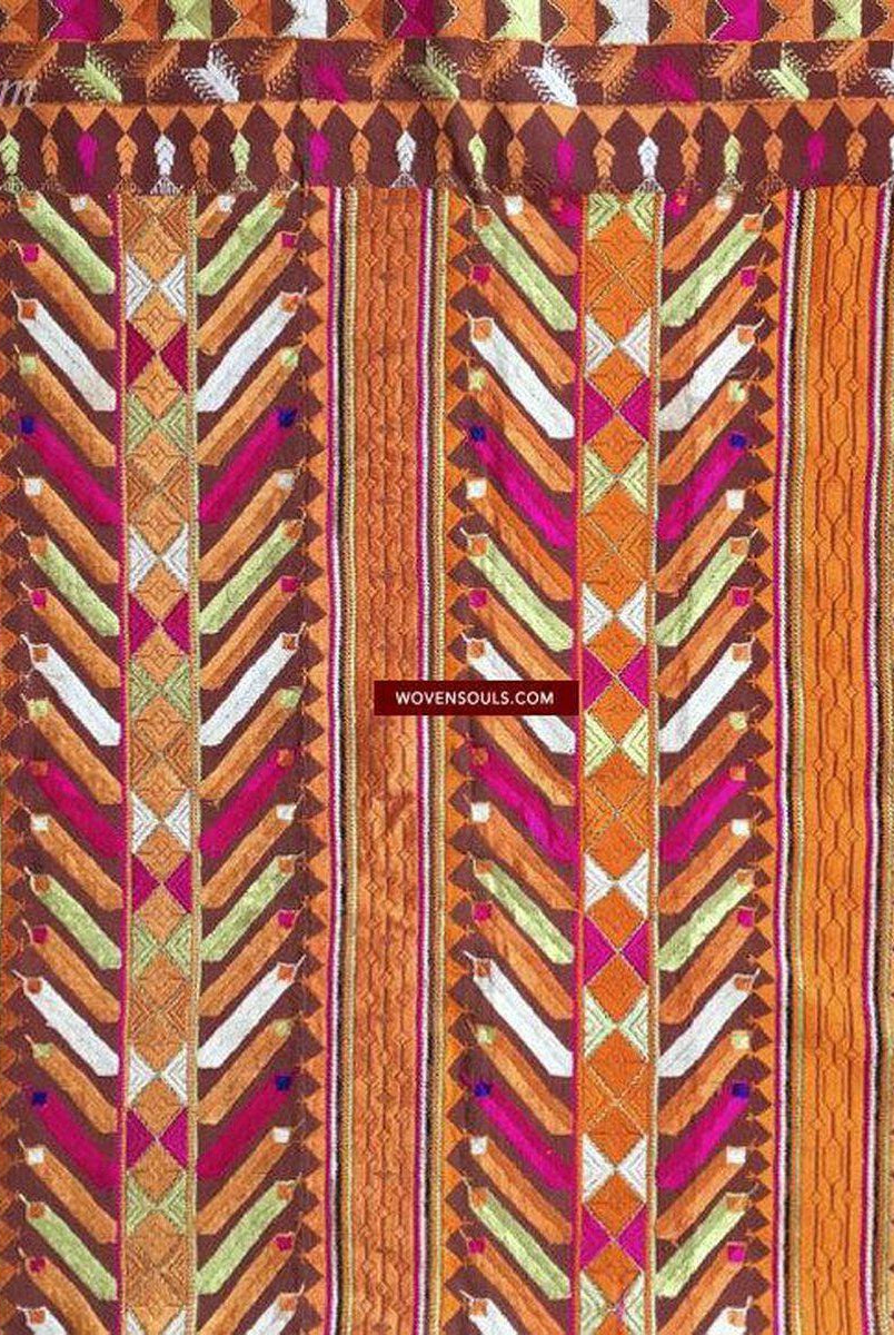 824 SOLD Phulkari Bagh Embroidery Wedding Textile with Mirchi Motif-WOVENSOULS-Antique-Vintage-Textiles-Art-Decor