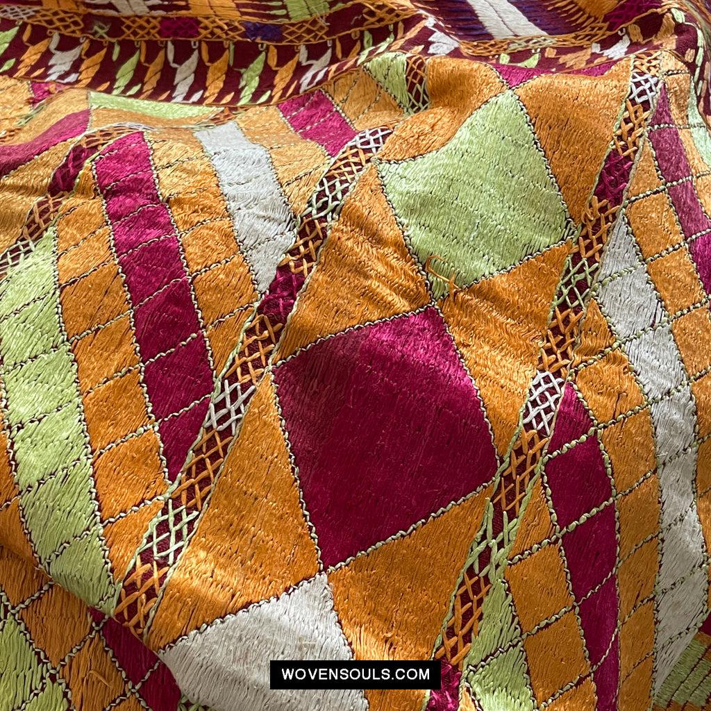 825 Phulkari Bagh with beautiful Borders-WOVENSOULS Antique Textiles & Art Gallery