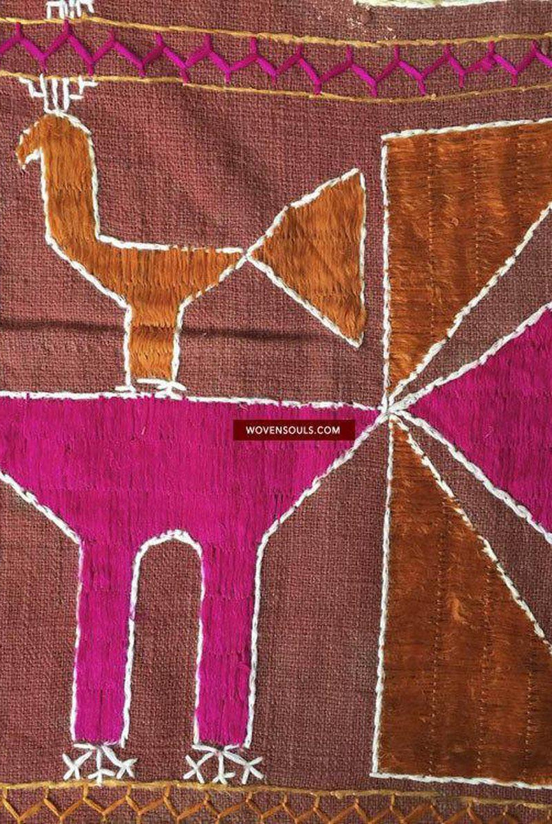 827 VERKAUFT Selten Phulkari mit Mor Peacock-Motiv-WOVENSOULS-Antike-Vintage-Textilien-Kunst-Dekor