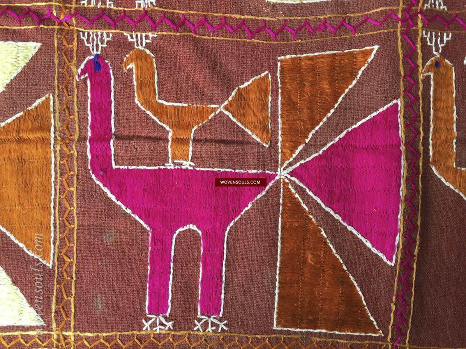 827 SOLD Rare Phulkari with Mor Peacock motif-WOVENSOULS-Antique-Vintage-Textiles-Art-Decor