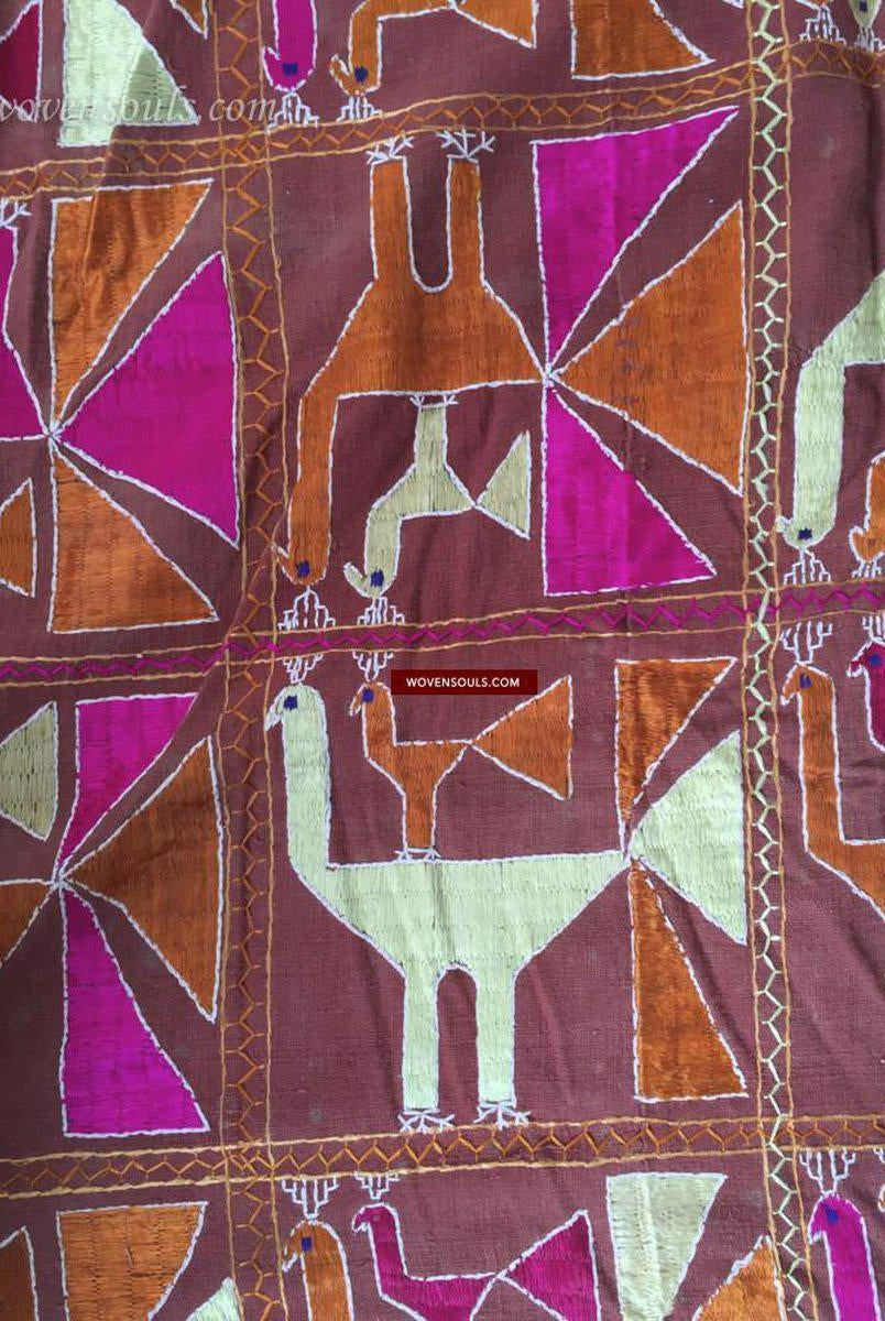 827 VERKAUFT Selten Phulkari mit Mor Peacock-Motiv-WOVENSOULS-Antike-Vintage-Textilien-Kunst-Dekor