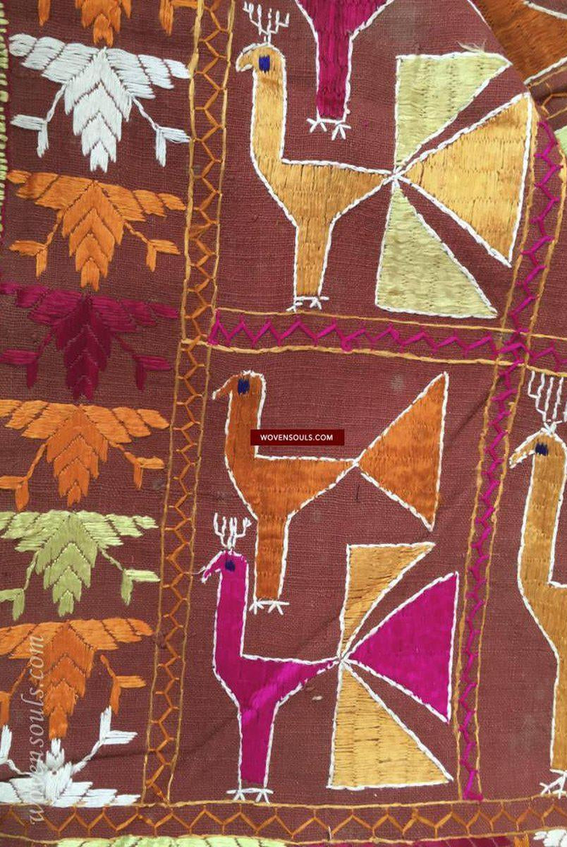 827 VERKAUFT Selten Phulkari mit Mor Peacock-Motiv-WOVENSOULS-Antike-Vintage-Textilien-Kunst-Dekor