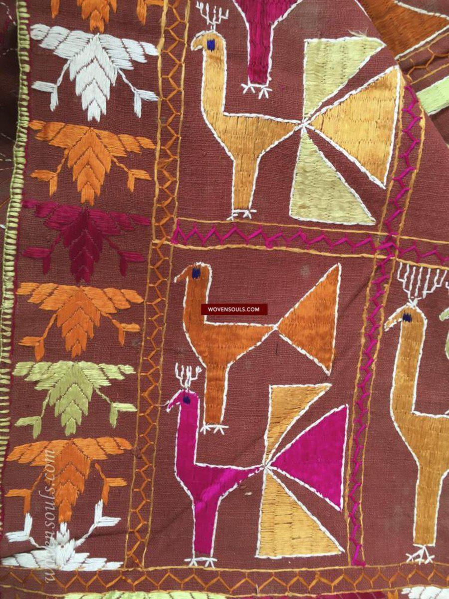 827 SOLD Rare Phulkari with Mor Peacock motif-WOVENSOULS-Antique-Vintage-Textiles-Art-Decor