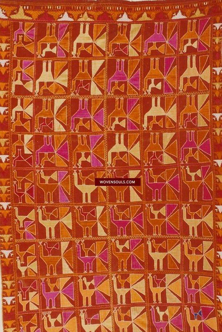 827 VERKAUFT Selten Phulkari mit Mor Peacock-Motiv-WOVENSOULS-Antike-Vintage-Textilien-Kunst-Dekor