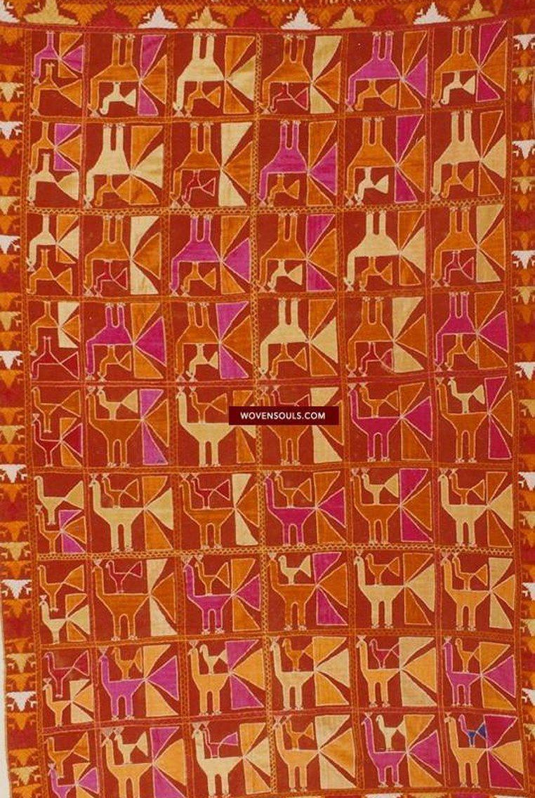 827 SOLD Rare Phulkari with Mor Peacock motif-WOVENSOULS-Antique-Vintage-Textiles-Art-Decor