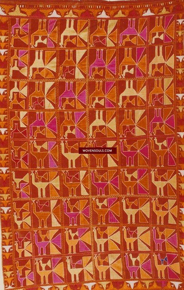 827 SOLD Rare Phulkari with Mor Peacock motif-WOVENSOULS-Antique-Vintage-Textiles-Art-Decor