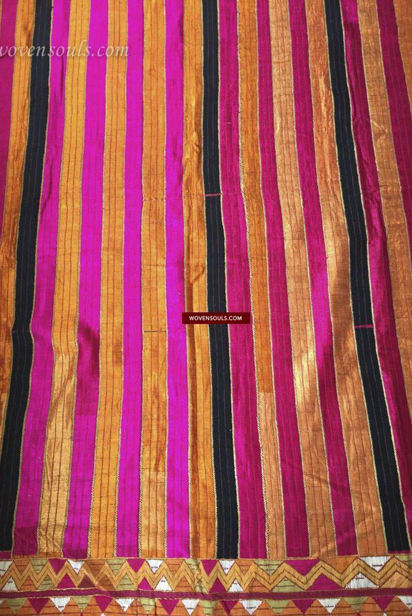 828 Unusual Striking Bagh Phulkari with Stripes-WOVENSOULS-Antique-Vintage-Textiles-Art-Decor