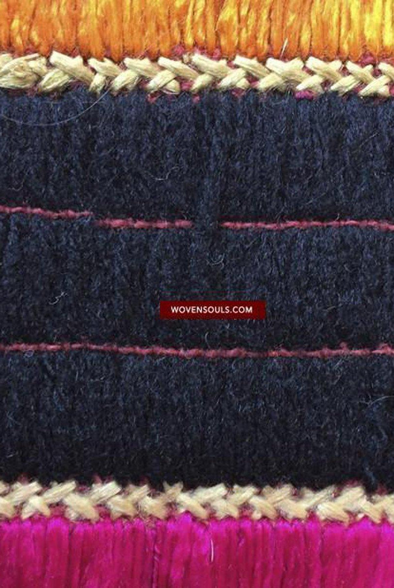 828 Unusual Striking Bagh Phulkari with Stripes-WOVENSOULS-Antique-Vintage-Textiles-Art-Decor