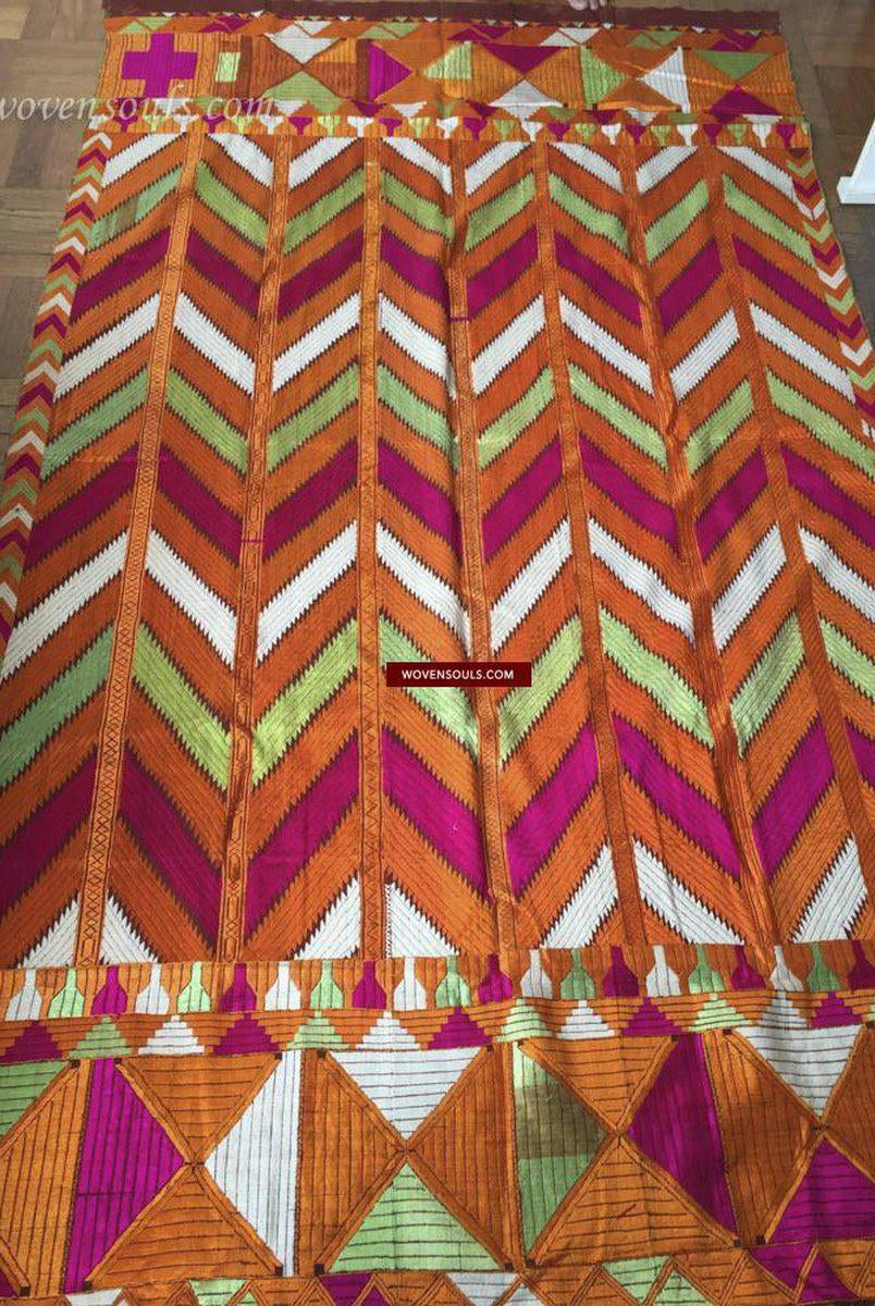 829 Lehariya Bagh Phulkari Schal mit Seidenseide-Stickerei aus Punjab-WOVENSOULS-Antike-Vintage-Textilien-Kunst-Dekor