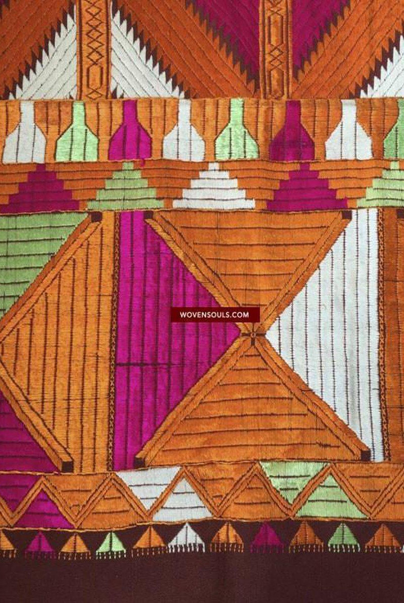 829 Lehariya Bagh Phulkari Schal mit Seidenseide-Stickerei aus Punjab-WOVENSOULS-Antike-Vintage-Textilien-Kunst-Dekor