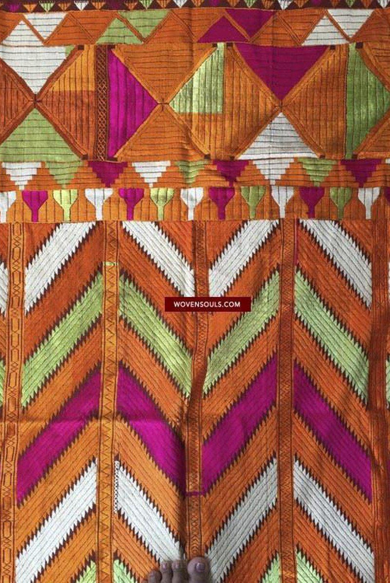 829 Lehariya Bagh Phulkari Schal mit Seidenseide-Stickerei aus Punjab-WOVENSOULS-Antike-Vintage-Textilien-Kunst-Dekor