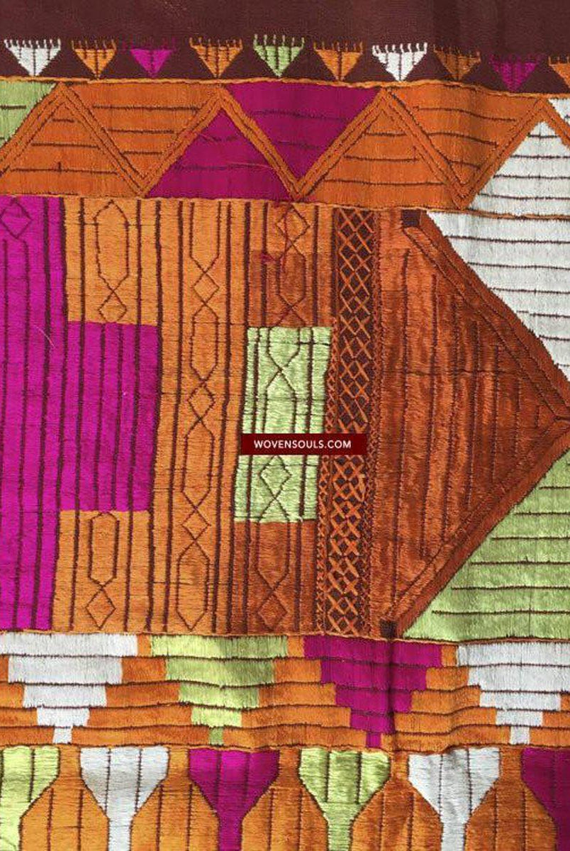 829 Lehariya Bagh Phulkari Schal mit Seidenseide-Stickerei aus Punjab-WOVENSOULS-Antike-Vintage-Textilien-Kunst-Dekor
