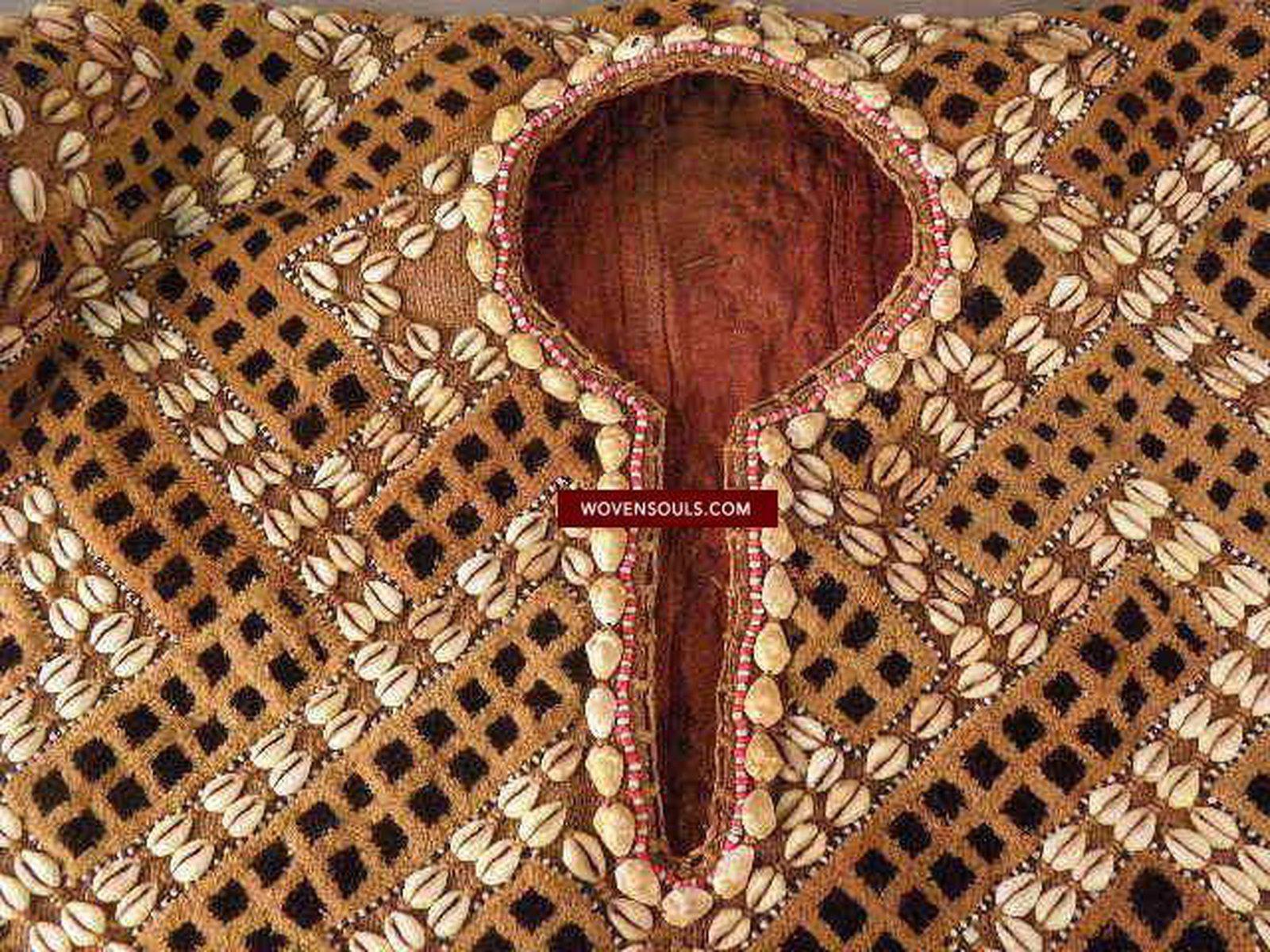 842 Rare Antique Kuba Ceremonial Raffia Jacket with Cowrie Shells-WOVENSOULS-Antique-Vintage-Textiles-Art-Decor