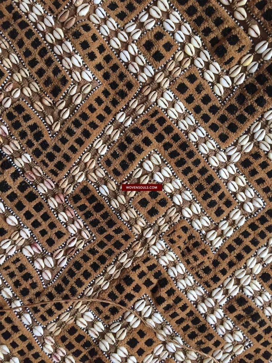 842 Rare Antique Kuba Ceremonial Raffia Jacket with Cowrie Shells-WOVENSOULS-Antique-Vintage-Textiles-Art-Decor