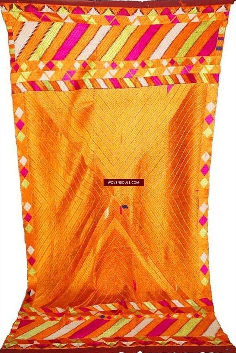 843 SOLD Golden Vari da Bagh Phulkari Textile-WOVENSOULS-Antique-Vintage-Textiles-Art-Decor