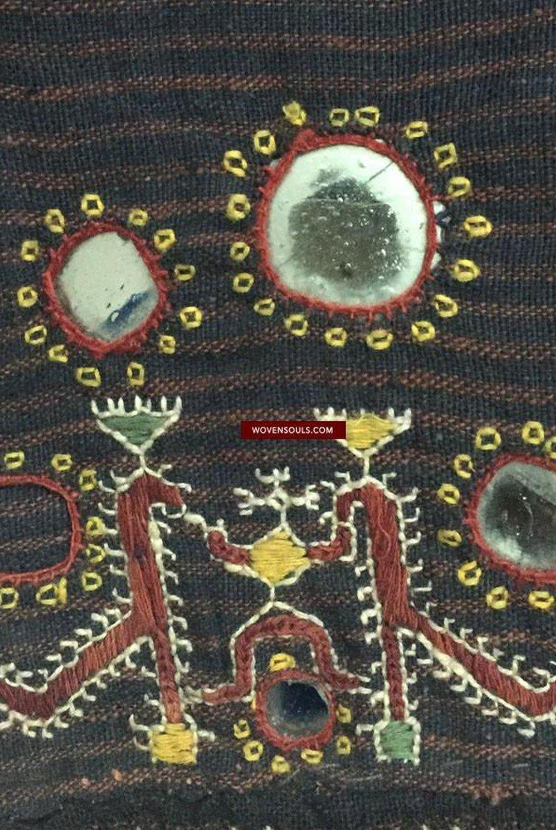 847 Old Bishnoi Woven Skirt with Amazing Embroidered Motifs-WOVENSOULS-Antique-Vintage-Textiles-Art-Decor