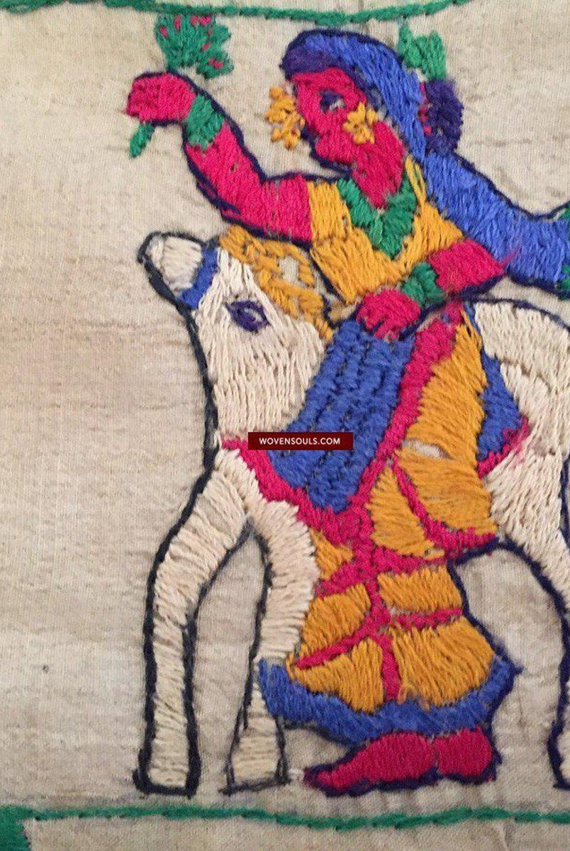 850 seltene Namawali Vrindavani Assam Vastra – Seide mit doppelseitiger Stickerei –WOVENSOULS-Antike-Vintage-Textilien-Kunst-Dekor