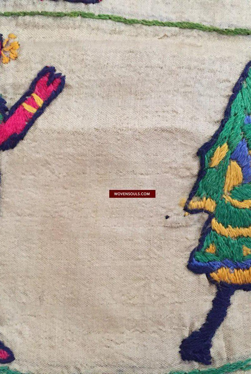 850 seltene Namawali Vrindavani Assam Vastra – Seide mit doppelseitiger Stickerei –WOVENSOULS-Antike-Vintage-Textilien-Kunst-Dekor