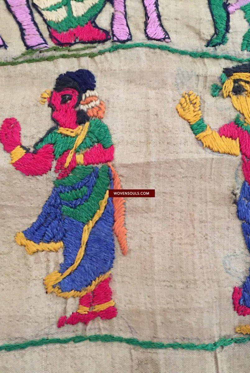 850 seltene Namawali Vrindavani Assam Vastra – Seide mit doppelseitiger Stickerei –WOVENSOULS-Antike-Vintage-Textilien-Kunst-Dekor