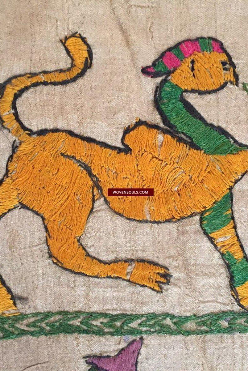 850 seltene Namawali Vrindavani Assam Vastra – Seide mit doppelseitiger Stickerei –WOVENSOULS-Antike-Vintage-Textilien-Kunst-Dekor
