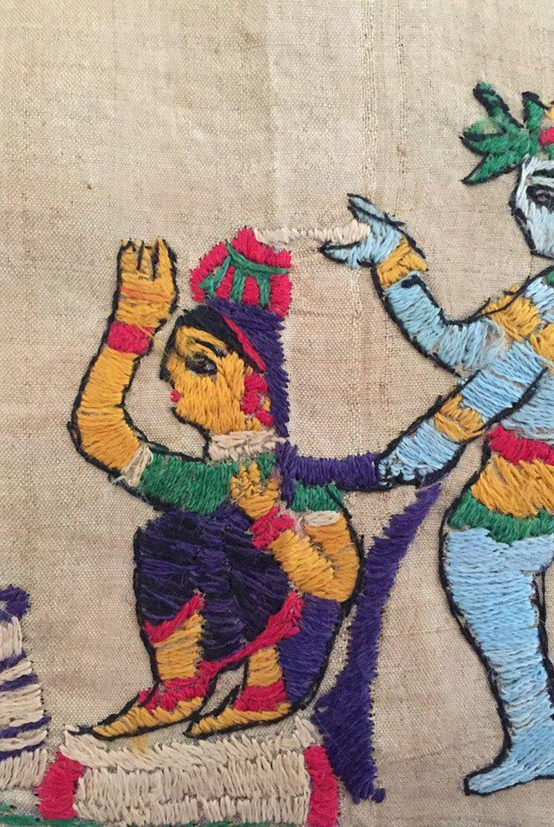 850 seltene Namawali Vrindavani Assam Vastra – Seide mit doppelseitiger Stickerei –WOVENSOULS-Antike-Vintage-Textilien-Kunst-Dekor